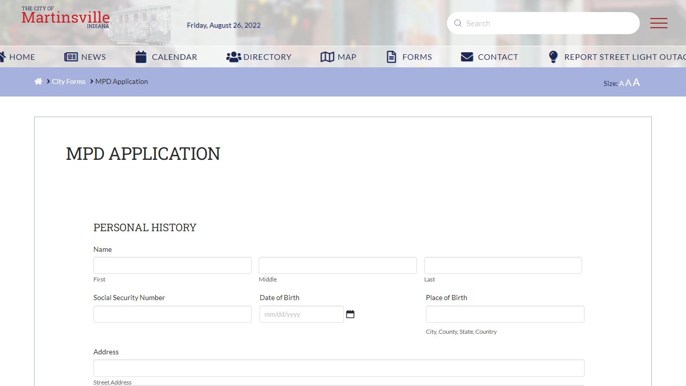 MPD Application - City of Martinsville, Indiana